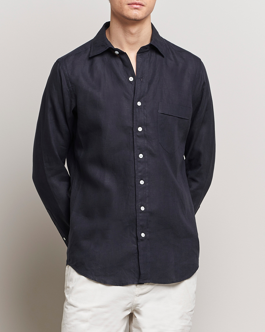 Herr | Kavaj | Drake's | Linen Summer Shirt Navy