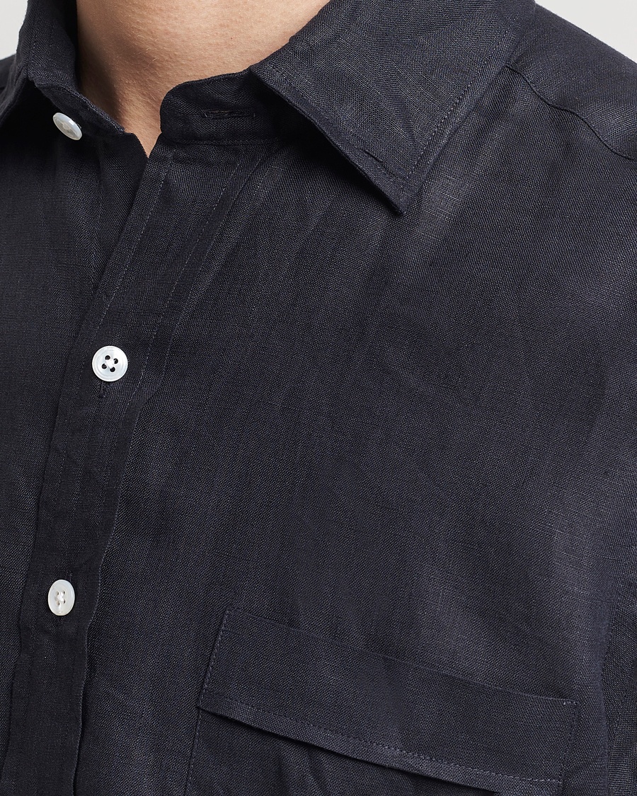 Herr | Skjortor | Drake's | Linen Summer Shirt Navy