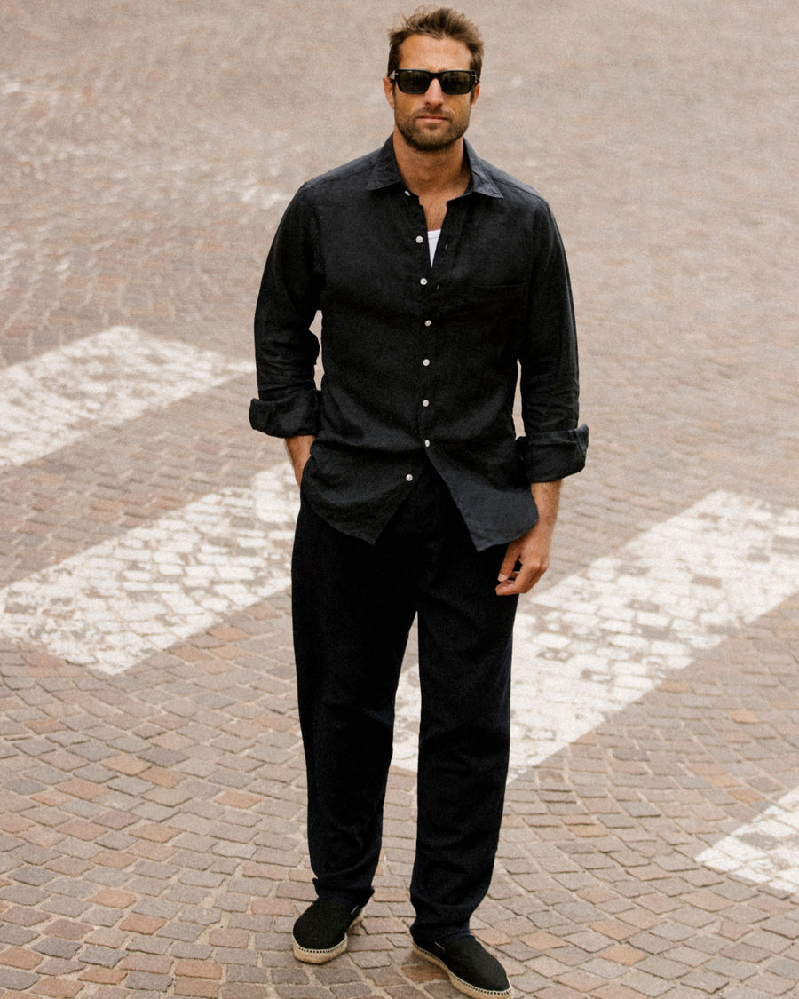 Herr | Skjortor | Drake's | Linen Summer Shirt Navy