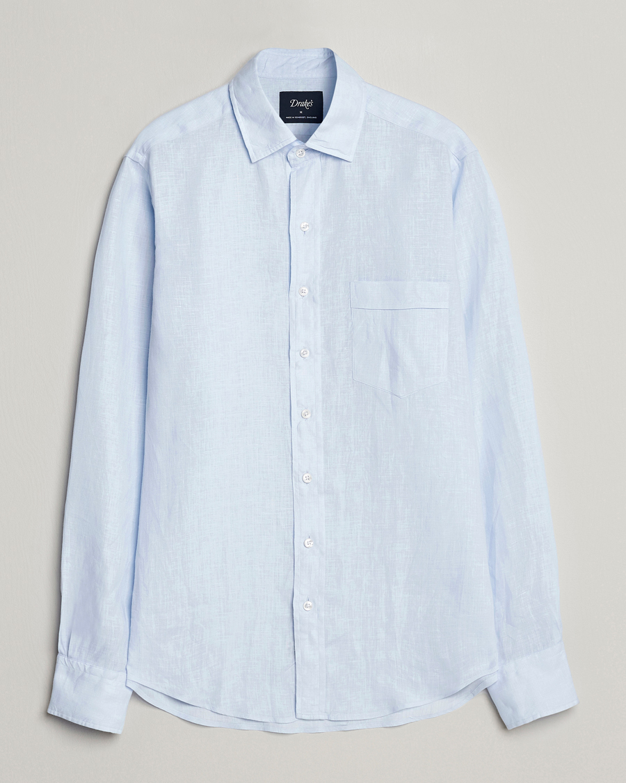 Herr | Skjortor | Drake's | Linen Summer Shirt Sky Blue