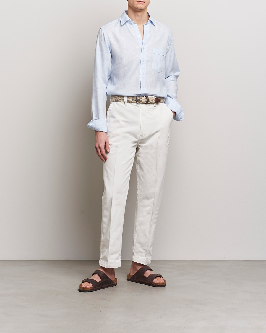 Herr | Skjortor | Drake's | Linen Summer Shirt Sky Blue