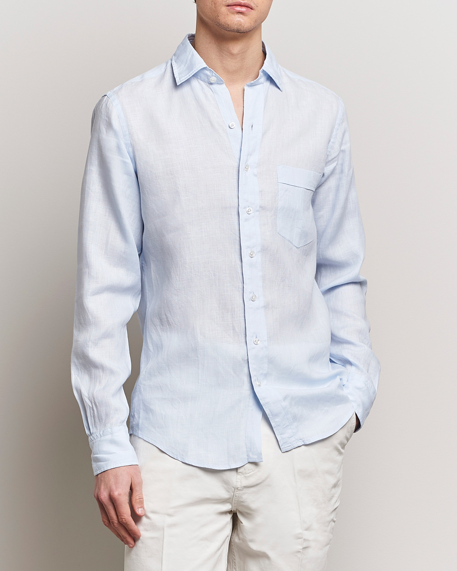 Herr | Casual | Drake's | Linen Summer Shirt Sky Blue