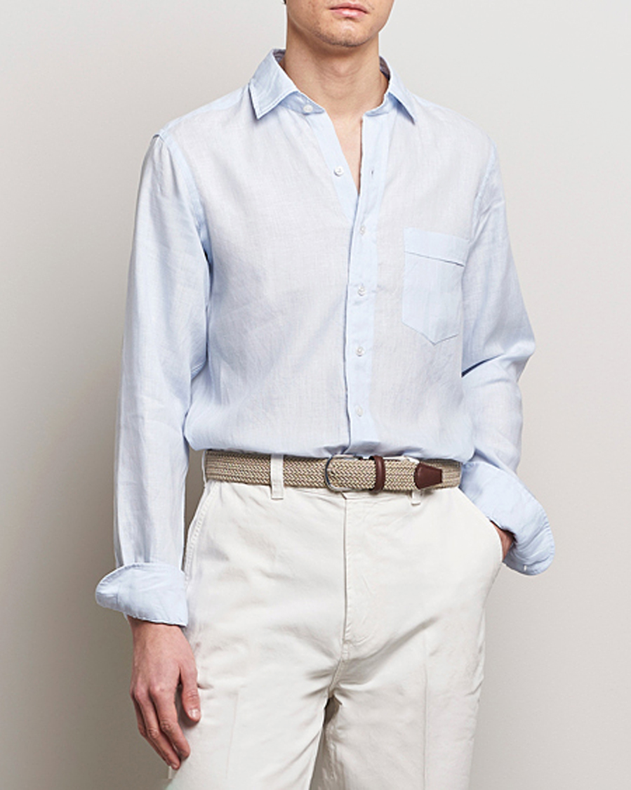 Herr | Skjortor | Drake's | Linen Summer Shirt Sky Blue