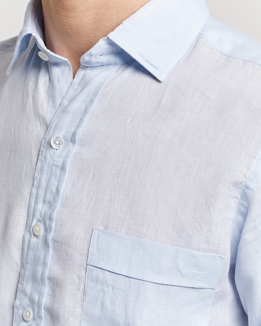 Herr | Skjortor | Drake's | Linen Summer Shirt Sky Blue