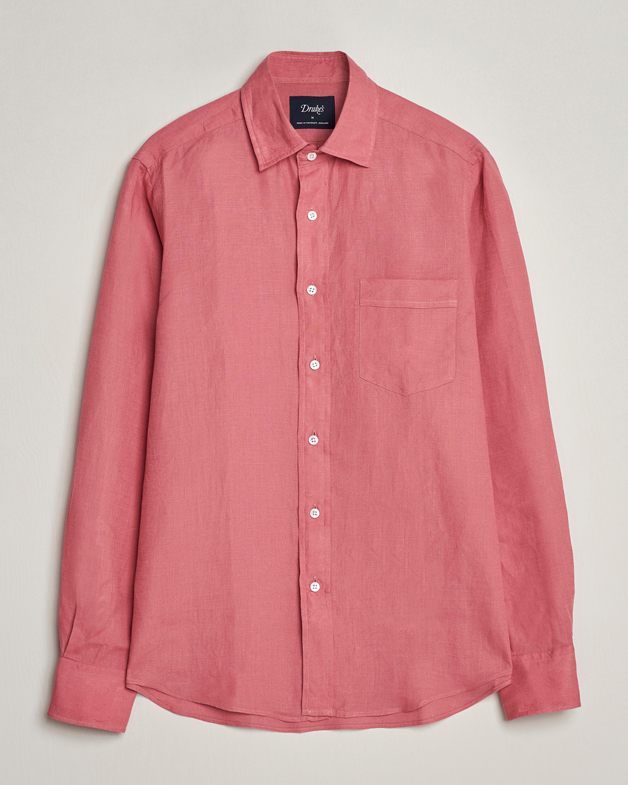 Herr | Skjortor | Drake's | Linen Summer Shirt Pink