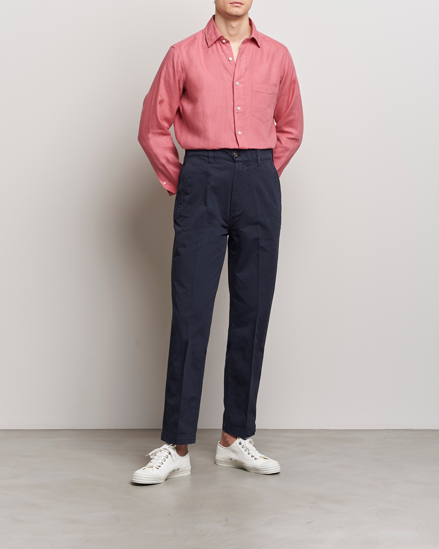 Herr | Skjortor | Drake's | Linen Summer Shirt Pink