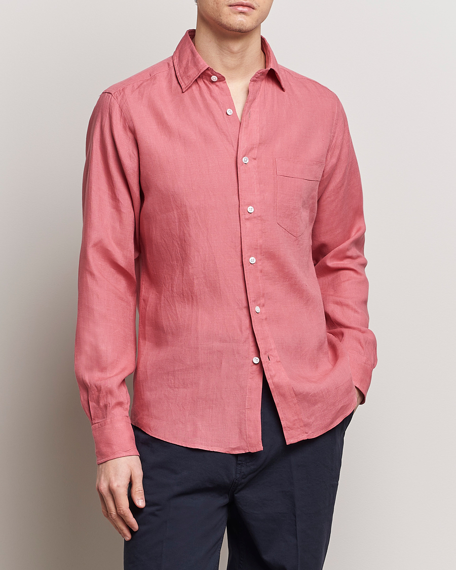 Herr | Linneskjortor | Drake's | Linen Summer Shirt Pink