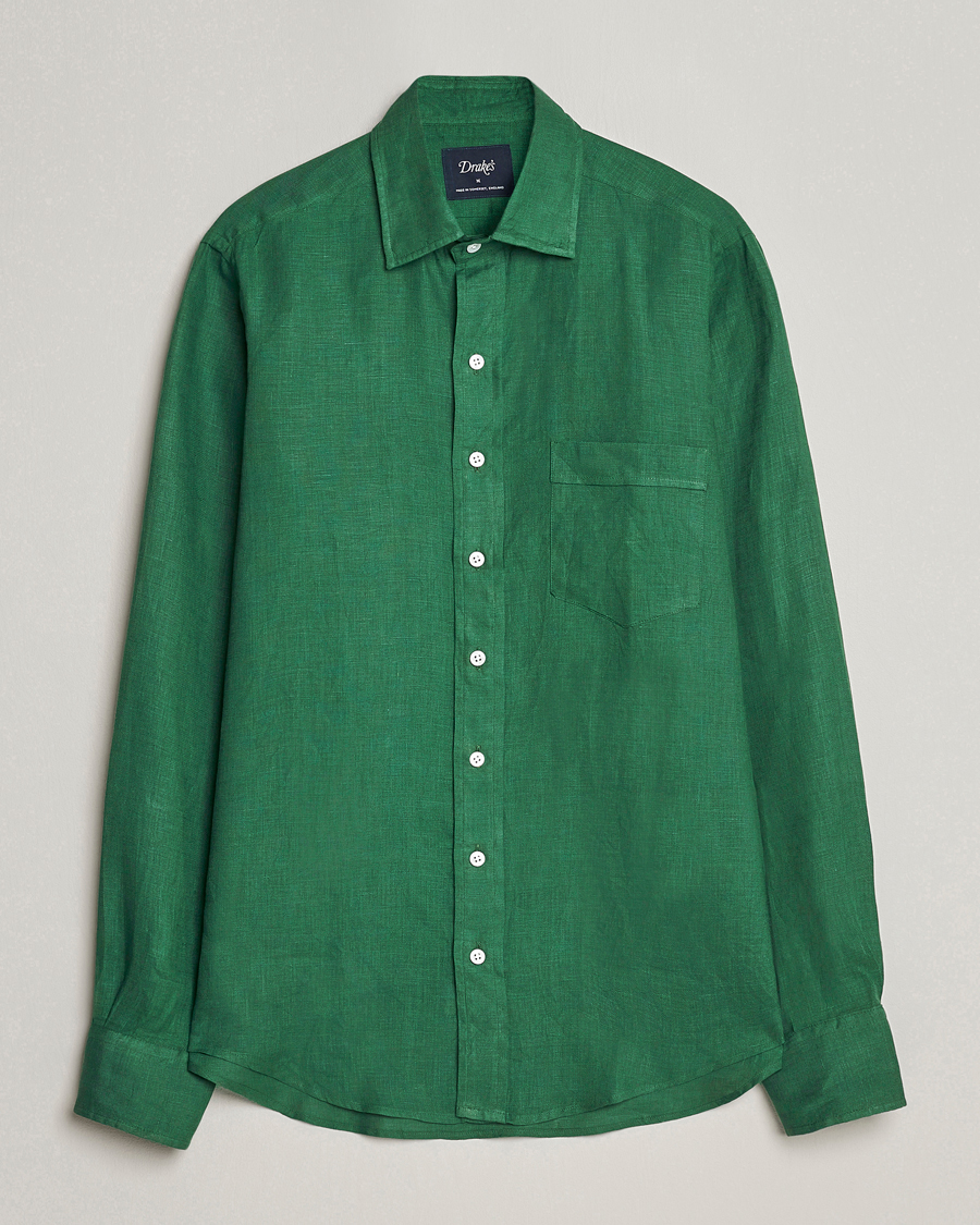 Herr | Skjortor | Drake's | Linen Summer Shirt Green