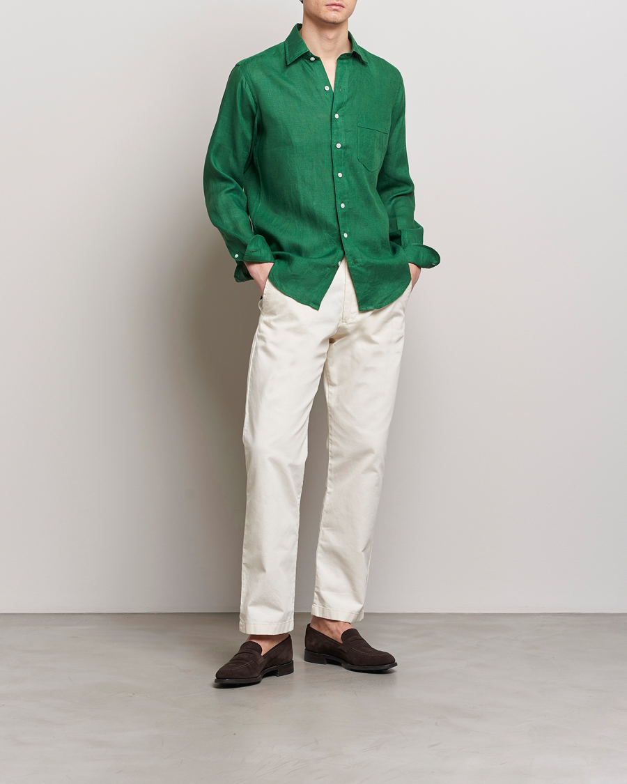 Herr | Skjortor | Drake's | Linen Summer Shirt Green