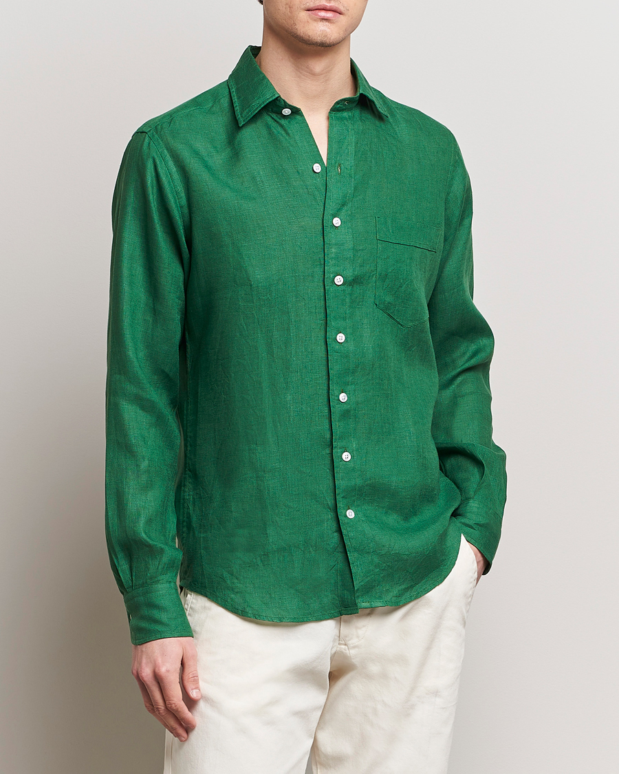 Herr | Casual | Drake's | Linen Summer Shirt Green