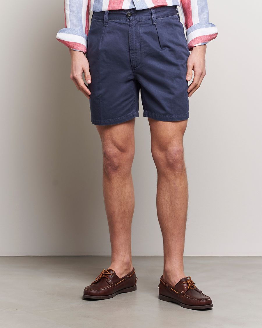 Herr | Best of British | Drake's | Cotton Twill Chino Shorts Washed Navy