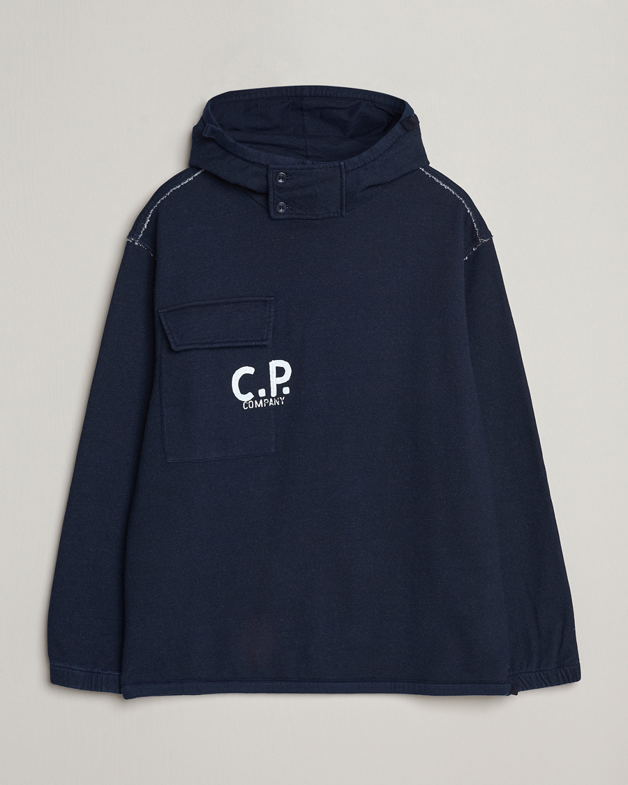 Herr | Tröjor | C.P. Company | Washed Indigo Fleece Hooded Sweatshirt Navy