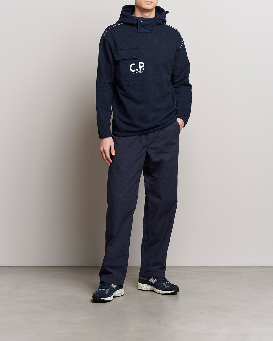 Herr | Tröjor | C.P. Company | Washed Indigo Fleece Hooded Sweatshirt Navy