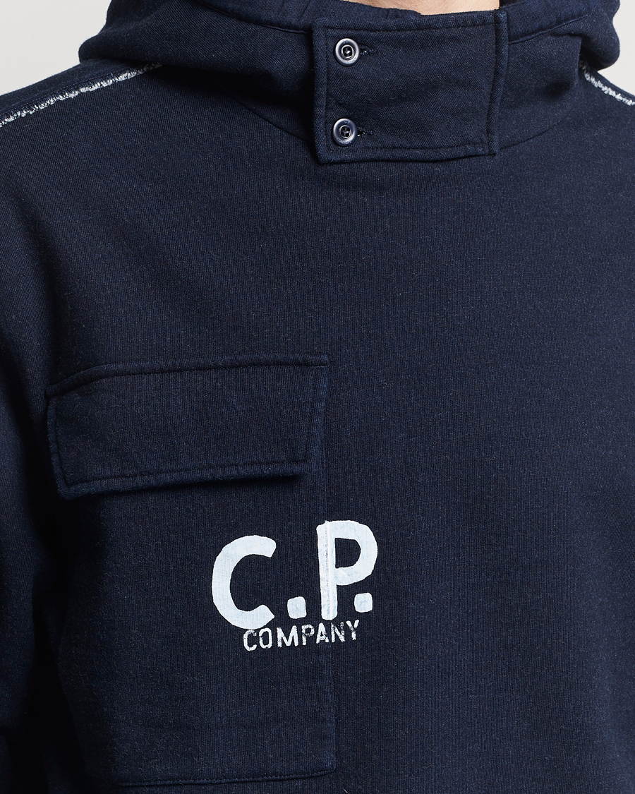 Herr | Tröjor | C.P. Company | Washed Indigo Fleece Hooded Sweatshirt Navy