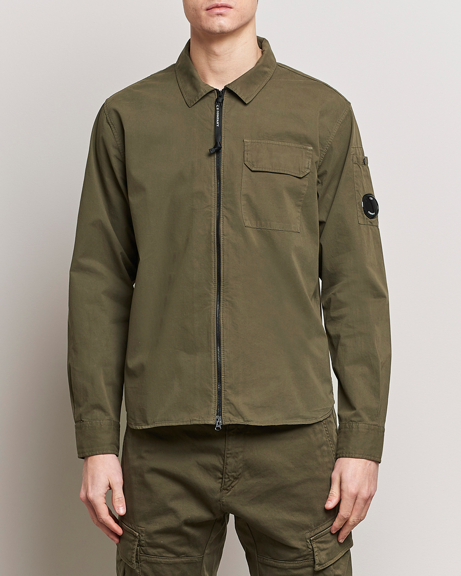 Herr | Skjortor | C.P. Company | Garment Dyed Gabardine Zip Shirt Jacket Army