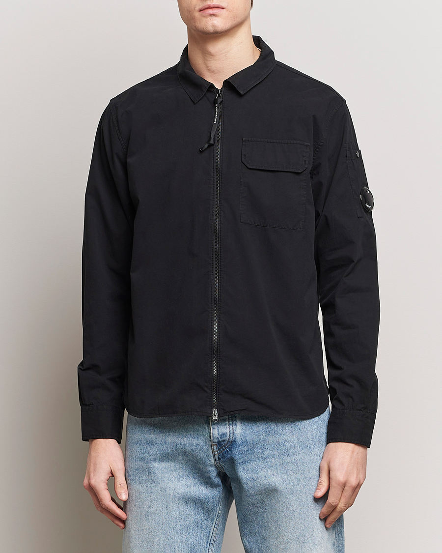 Herre |  | C.P. Company | Garment Dyed Gabardine Zip Shirt Jacket Black