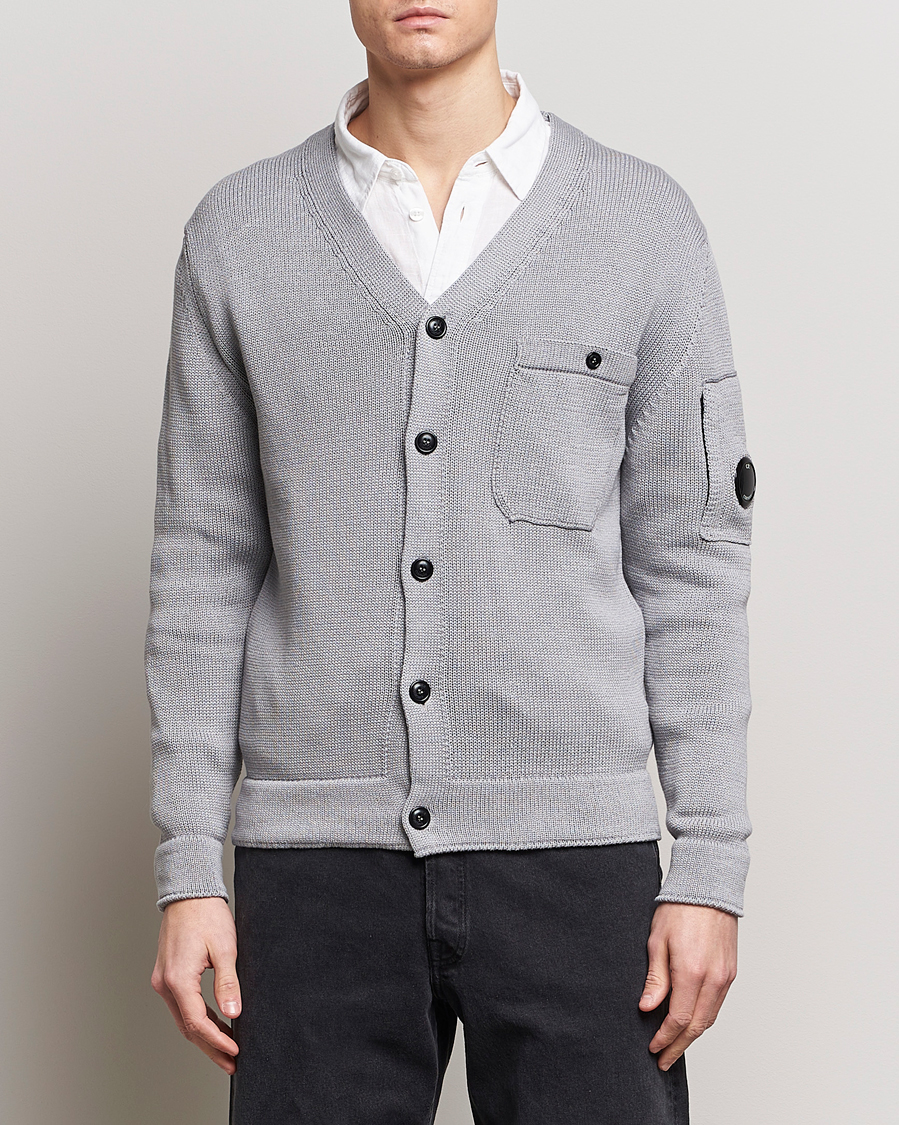 Herr | Cardigans | C.P. Company | Compact Cotton Lens Cardigan Light Grey