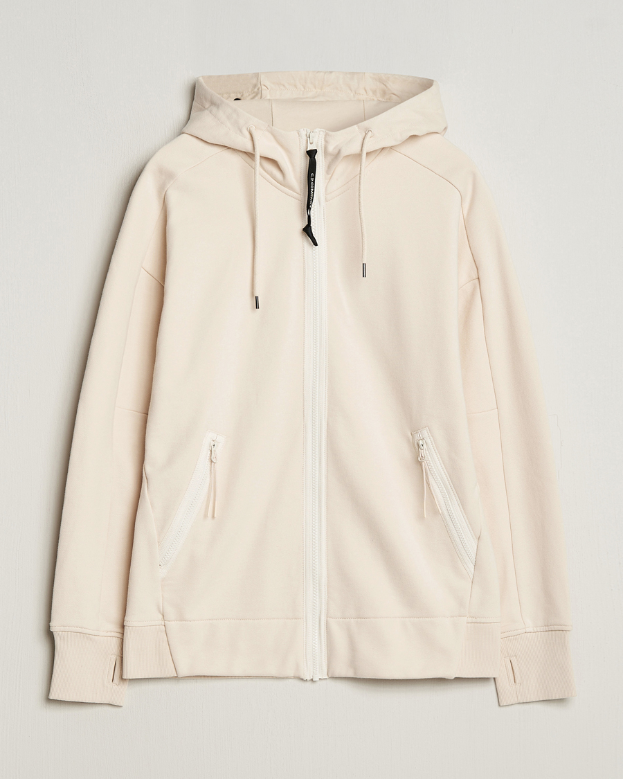 Herr | Tröjor | C.P. Company | Diagonal Raised Fleece Full Zip Goggle Hoodie Ecru