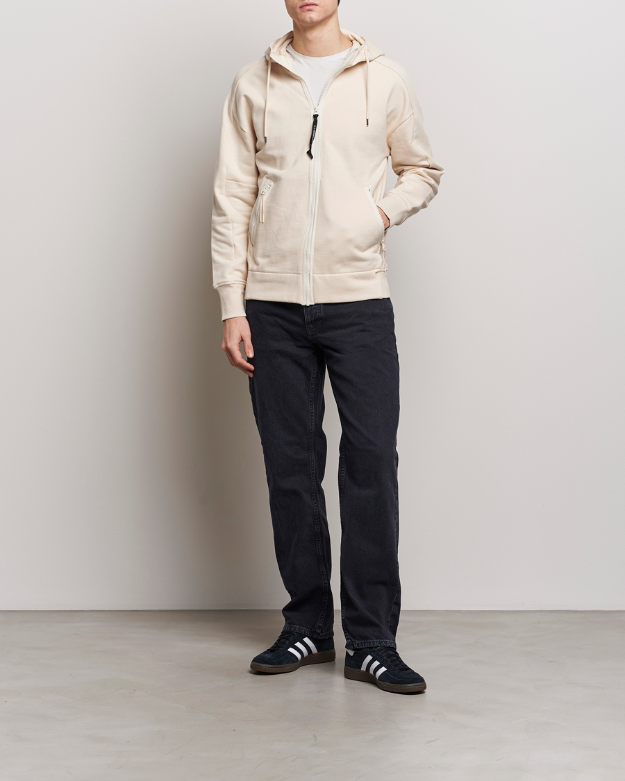 Herr | Tröjor | C.P. Company | Diagonal Raised Fleece Full Zip Goggle Hoodie Ecru