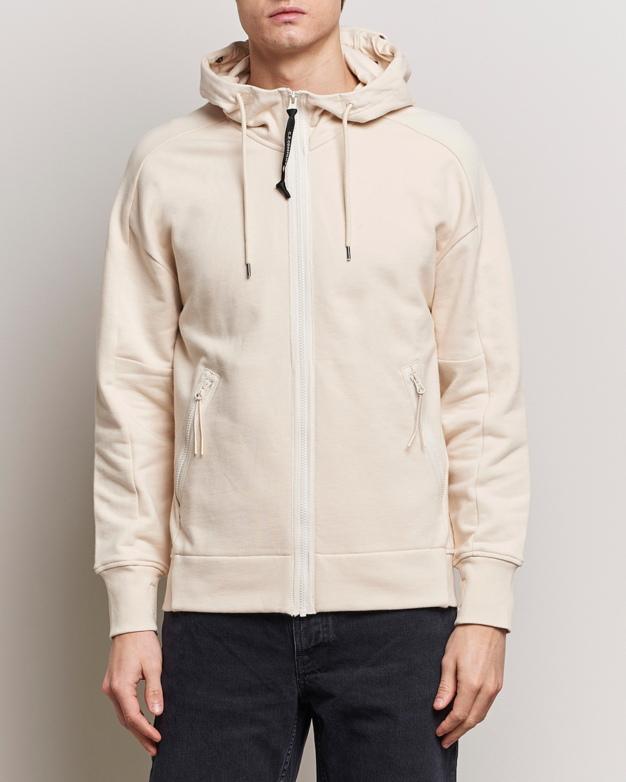 Herr | Avdelningar | C.P. Company | Diagonal Raised Fleece Full Zip Goggle Hoodie Ecru