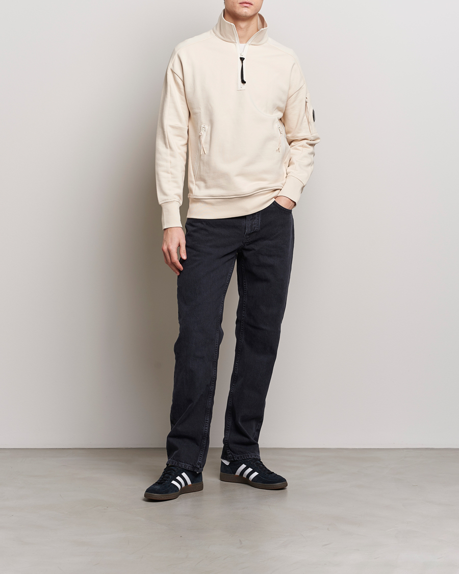 Herr | Tröjor | C.P. Company | Diagonal Raised Fleece Half Zip Goggle Hoodie Ecru