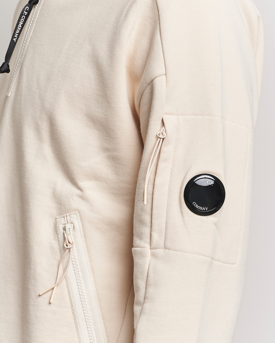 Herr | Tröjor | C.P. Company | Diagonal Raised Fleece Half Zip Goggle Hoodie Ecru