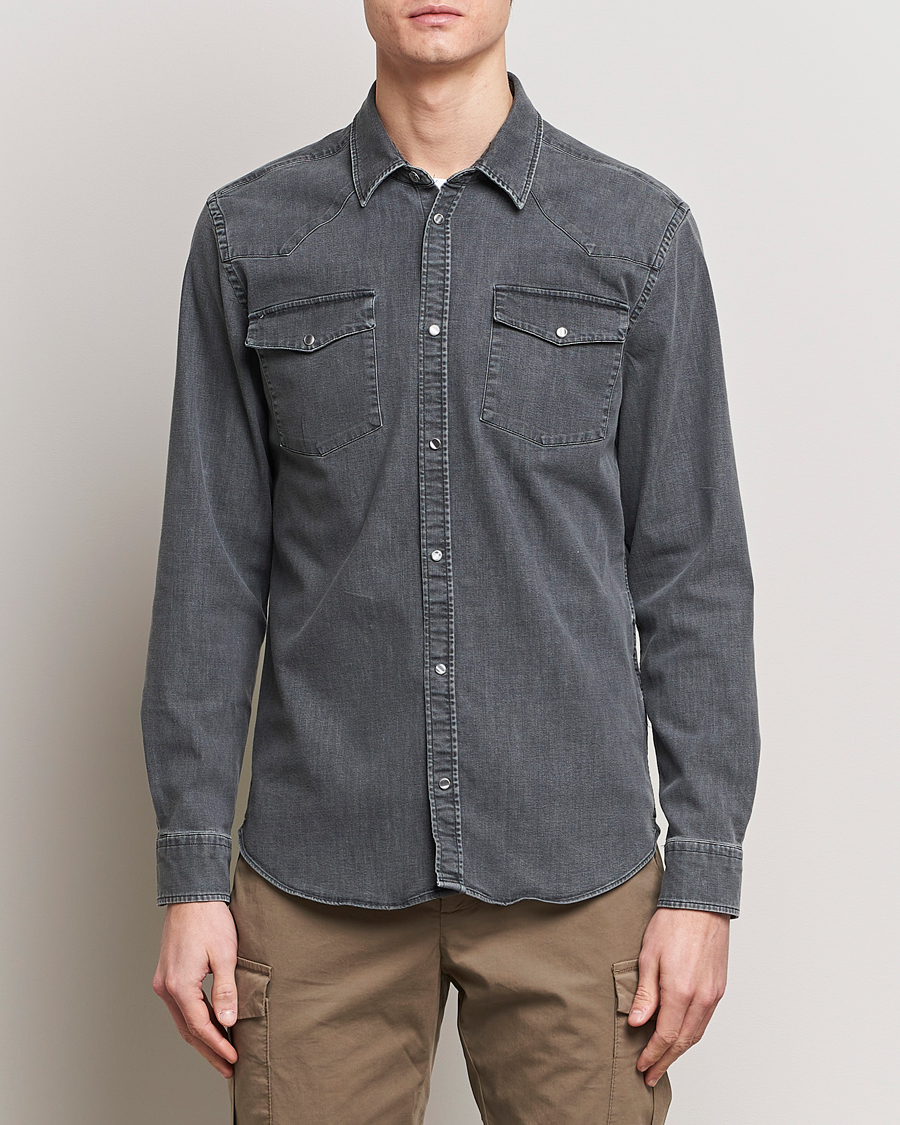 Herr | Lojalitetserbjudande | Dondup | Slim Fit Pocket Denim Shirt Washed Grey