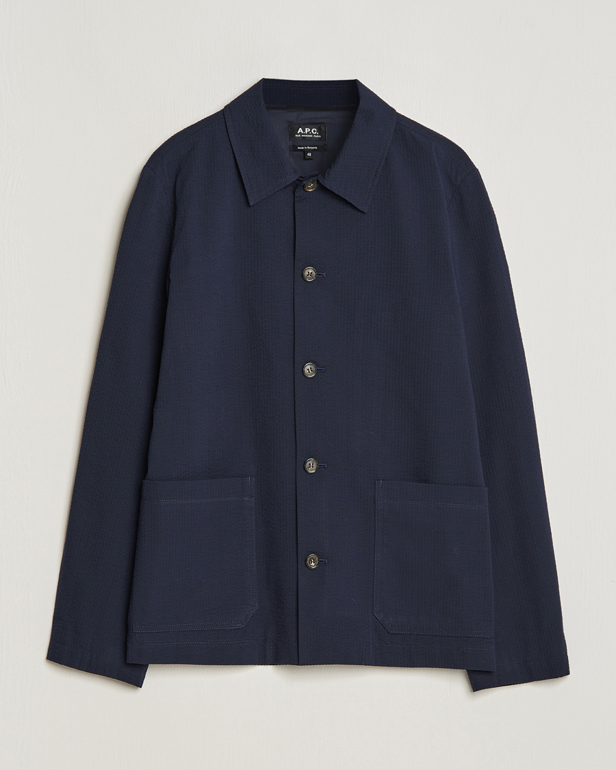 Herr | Skjortor | A.P.C. | Brest Seersucker Overshirt Dark Navy