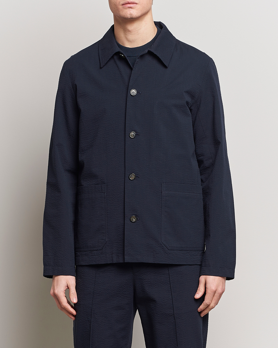 Herr | Skjortor | A.P.C. | Brest Seersucker Overshirt Dark Navy