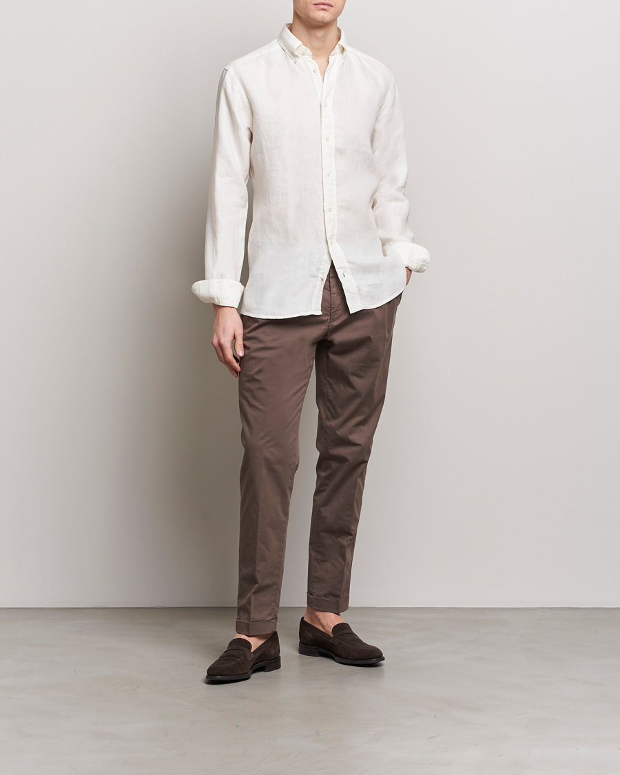 Herr | Skjortor | Eton | Slim Fit Linen Button Down Shirt White