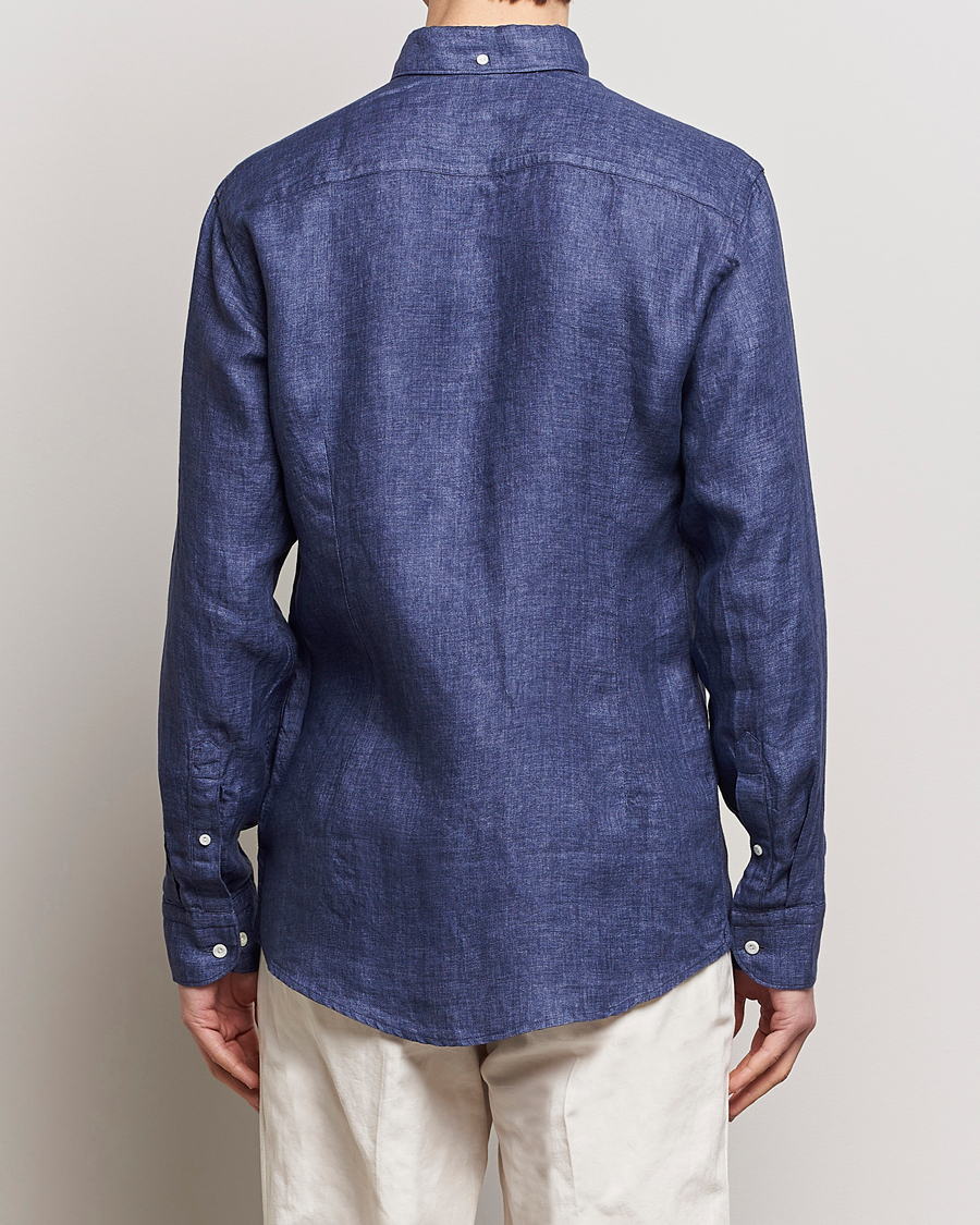 Herr | Skjortor | Eton | Slim Fit Linen Button Down Shirt Navy Blue