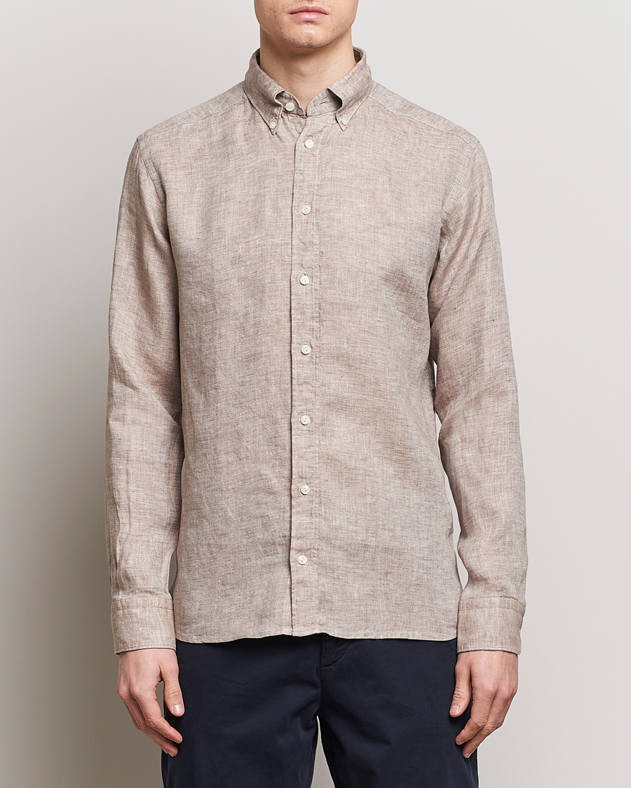 Herr | Skjortor | Eton | Slim Fit Linen Button Down Shirt Brown