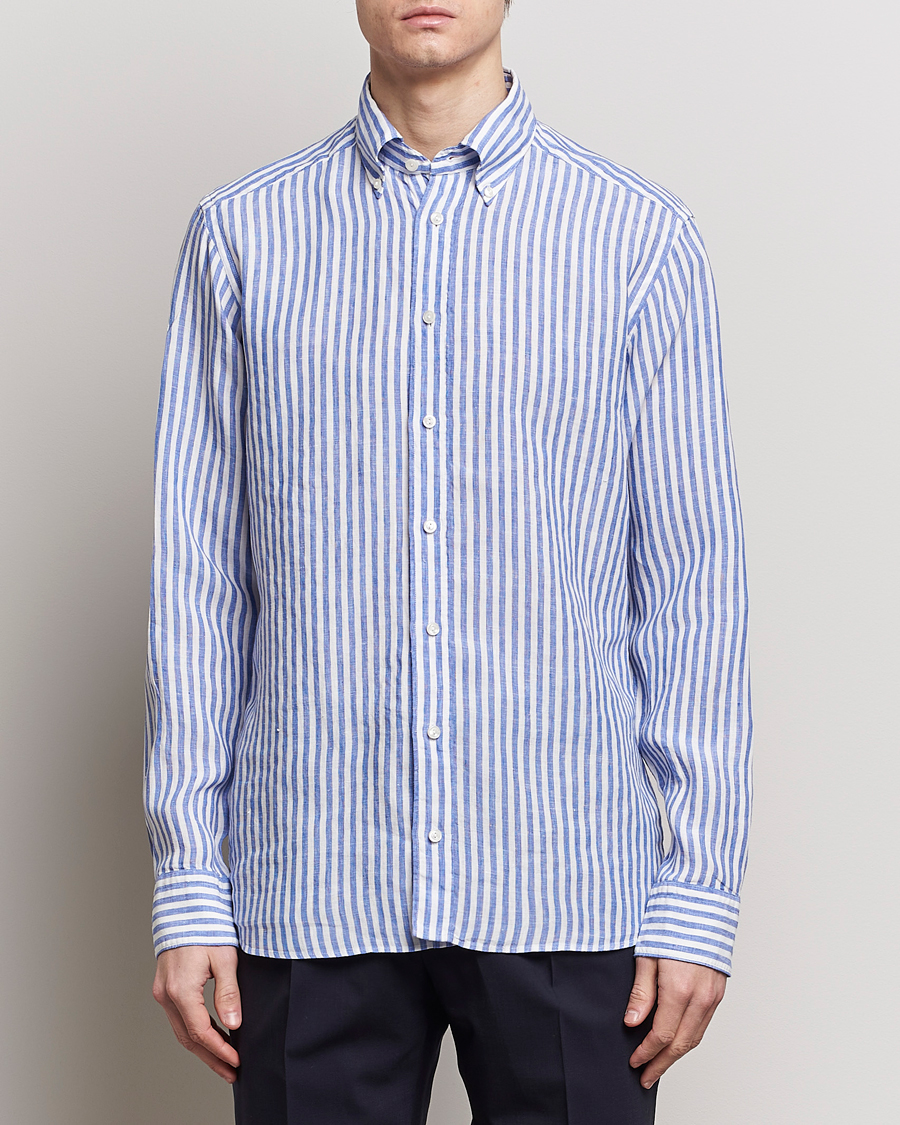 Herr |  | Eton | Slim Fit Striped Linen Shirt Blue/White