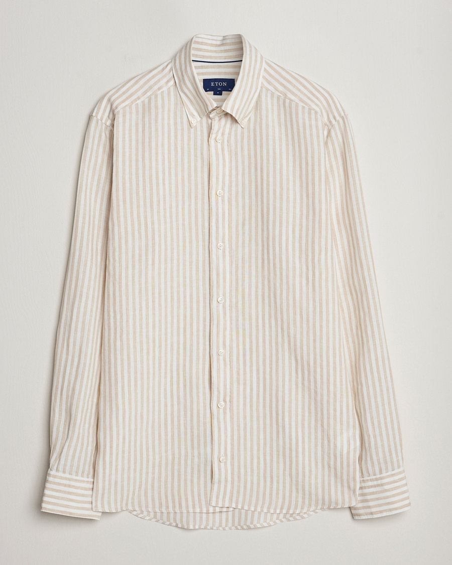Herr | Skjortor | Eton | Slim Fit Striped Linen Shirt Beige/White