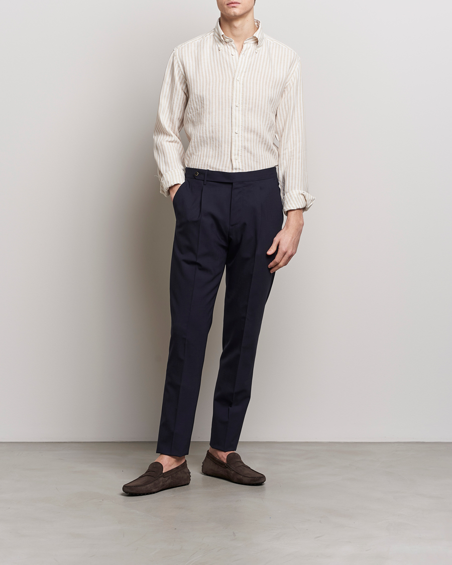Herr | Skjortor | Eton | Slim Fit Striped Linen Shirt Beige/White