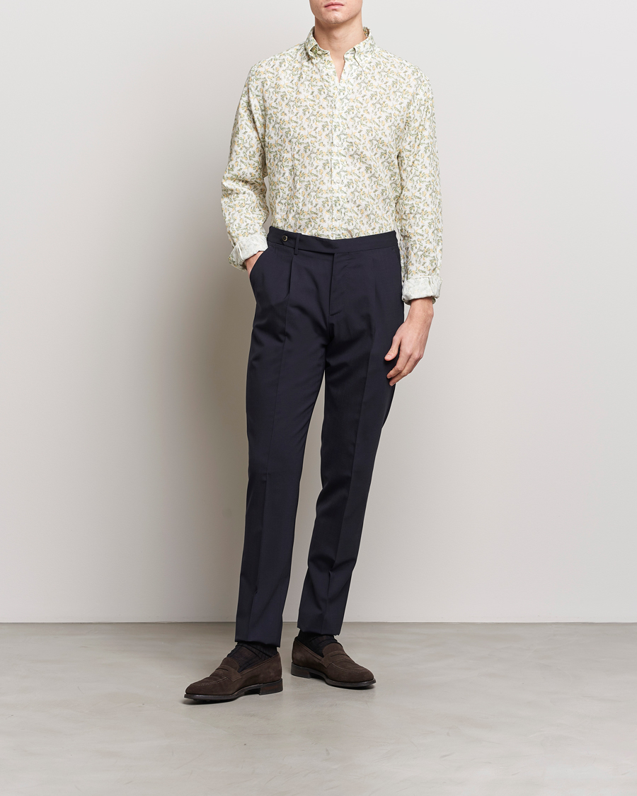 Herr | Skjortor | Eton | Contemporary Fit Printed Linen Shirt Green Banana