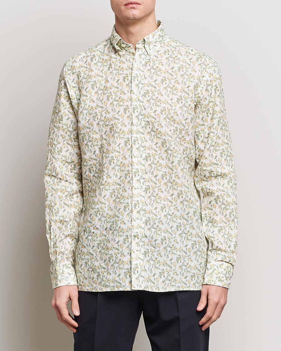 Herr | Linneskjortor | Eton | Contemporary Fit Printed Linen Shirt Green Banana