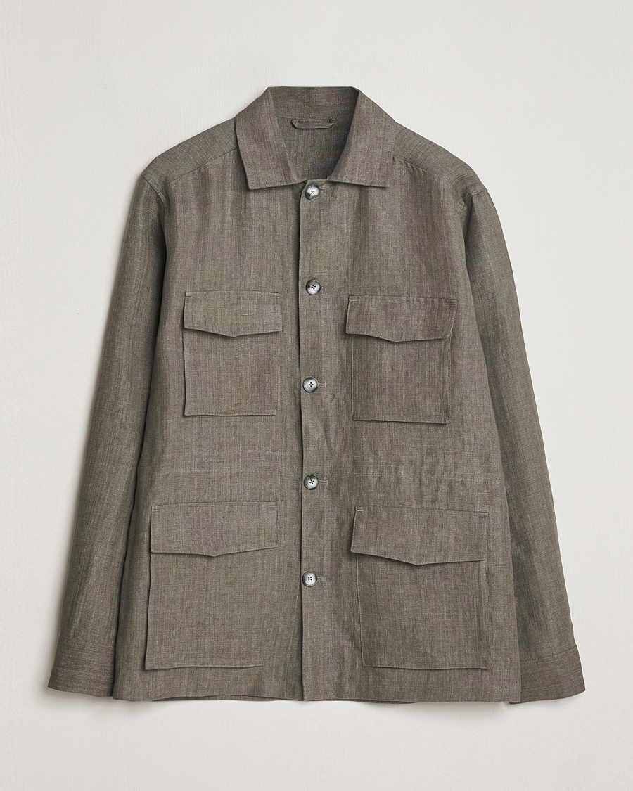 Herr | Jackor | Eton | Heavy Linen Drawstring Field Jacket Dark Green