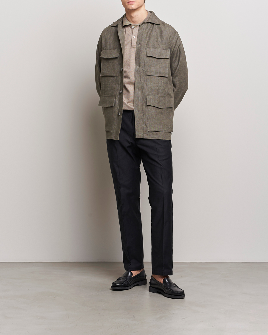 Herr | Jackor | Eton | Heavy Linen Drawstring Field Jacket Dark Green