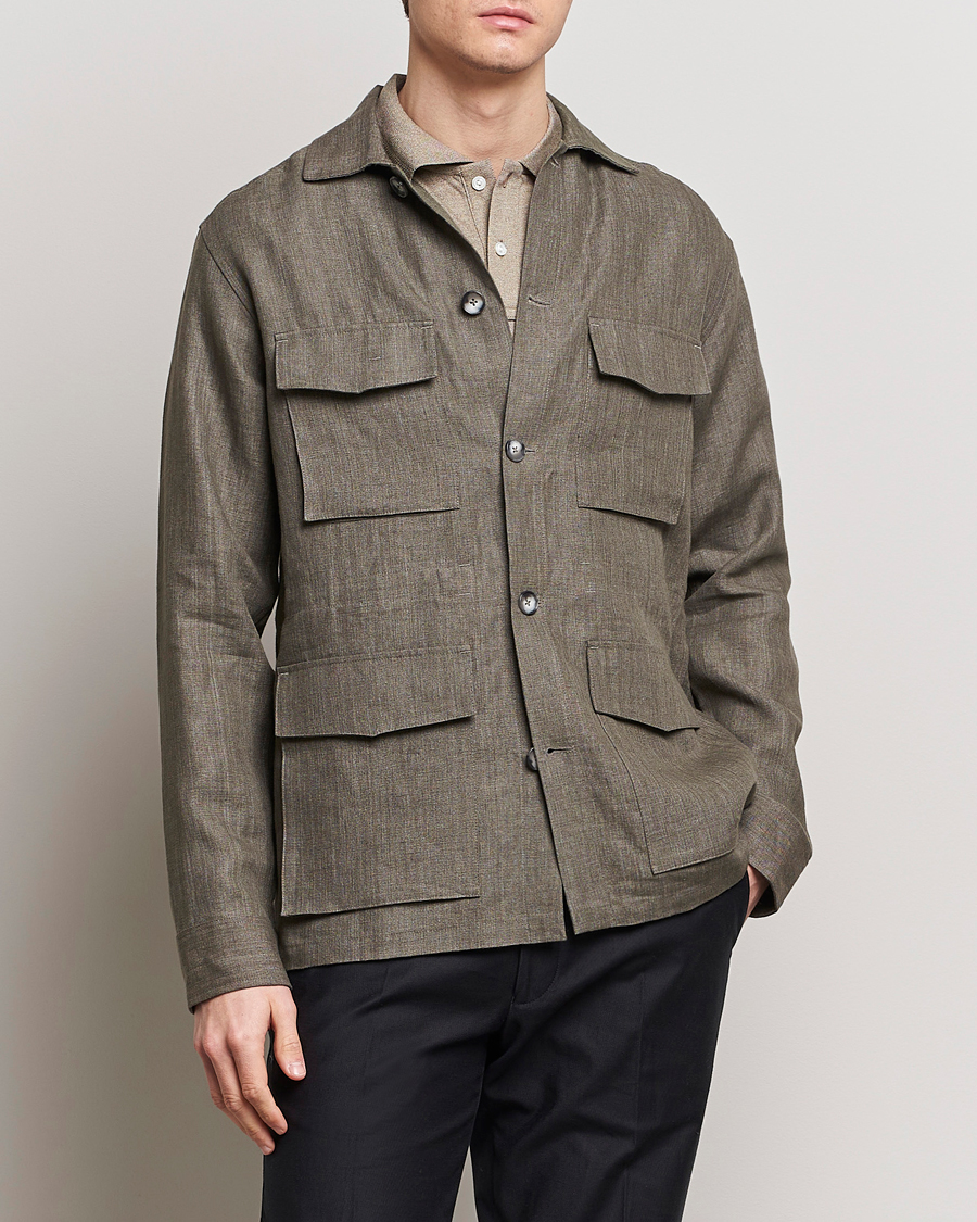 Herr | Eton | Eton | Heavy Linen Drawstring Field Jacket Dark Green