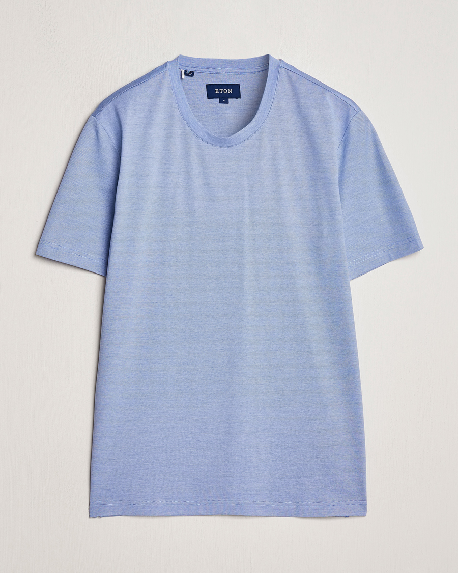 Herr | T-Shirts | Eton | Mercerized Jersey Crew Neck T-Shirt Mid Blue