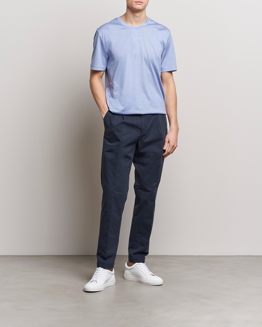 Herr | T-Shirts | Eton | Mercerized Jersey Crew Neck T-Shirt Mid Blue