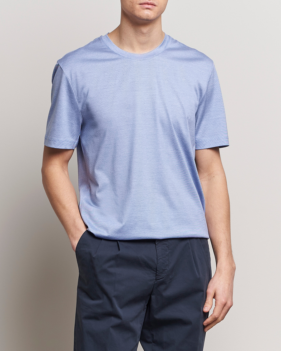 Herr | T-Shirts | Eton | Mercerized Jersey Crew Neck T-Shirt Mid Blue