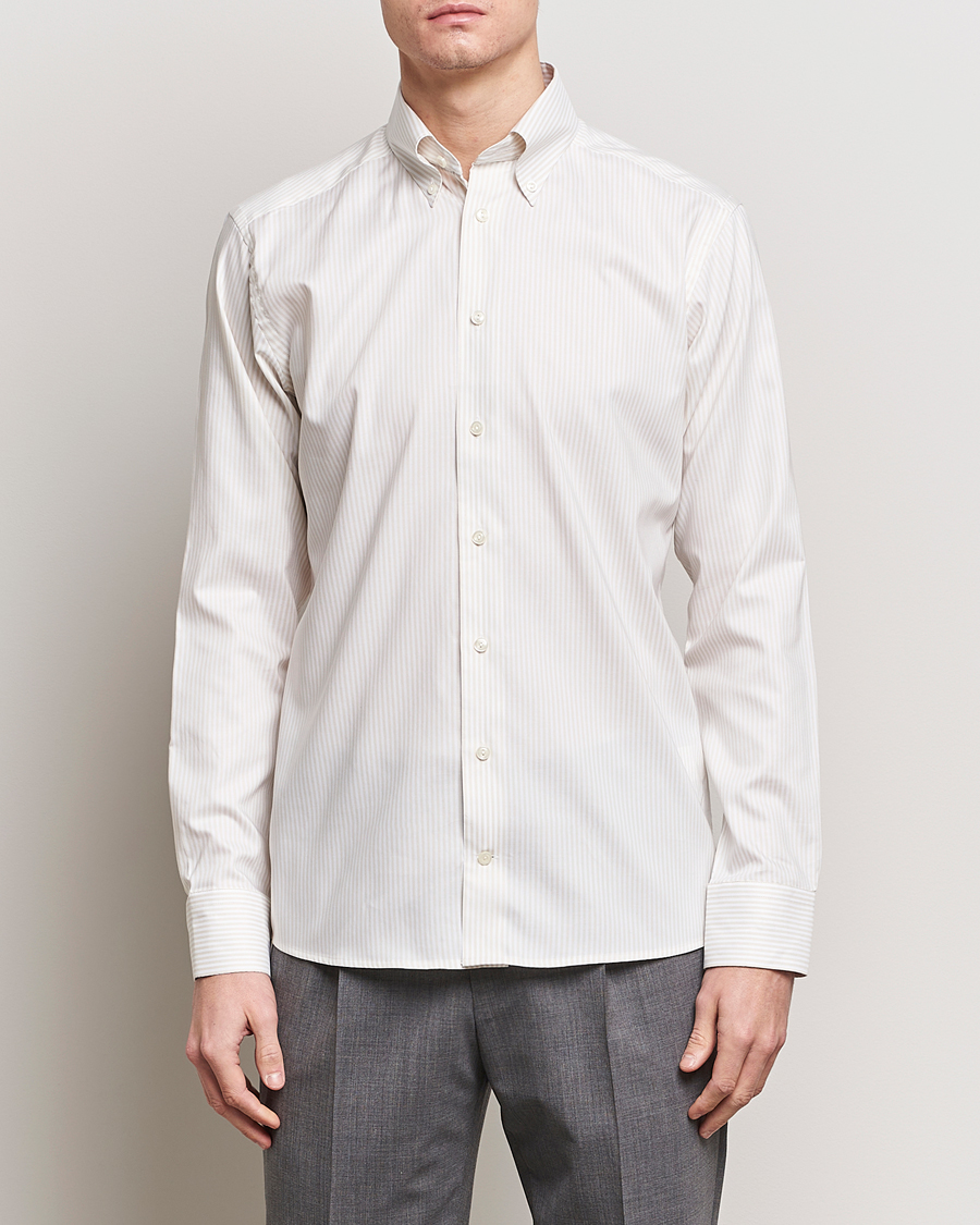 Herr | Skjortor | Eton | Slim Fit Bengal Striped Oxford Shirt Beige/White