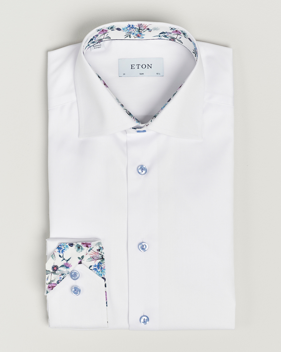 Herr | | Eton | Slim Fit Signature Twill Contrast Shirt White