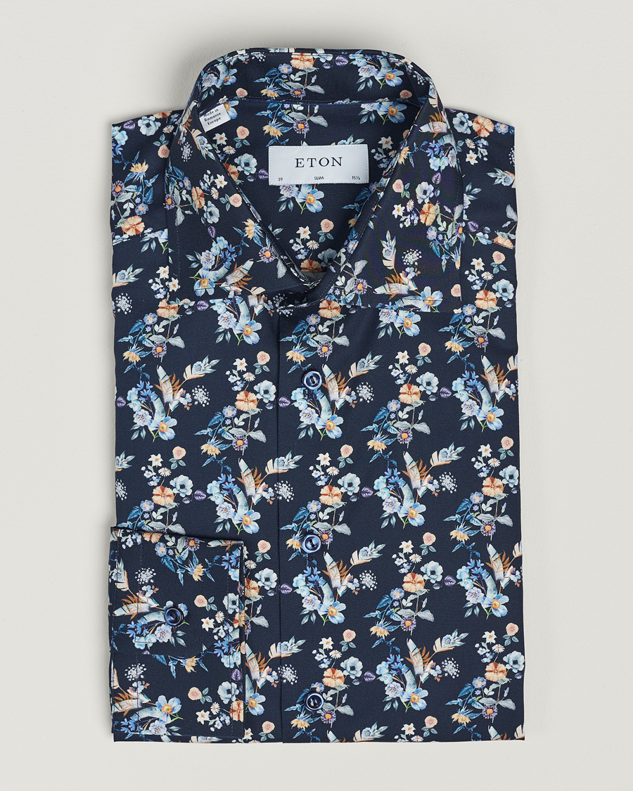 Herr | Skjortor | Eton | Slim Fit Twill Printed Flower Shirt Navy Blue