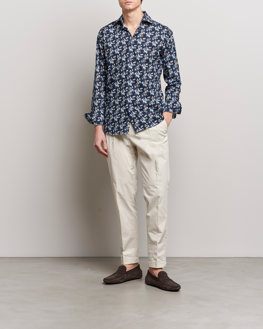 Herr | Skjortor | Eton | Slim Fit Twill Printed Flower Shirt Navy Blue