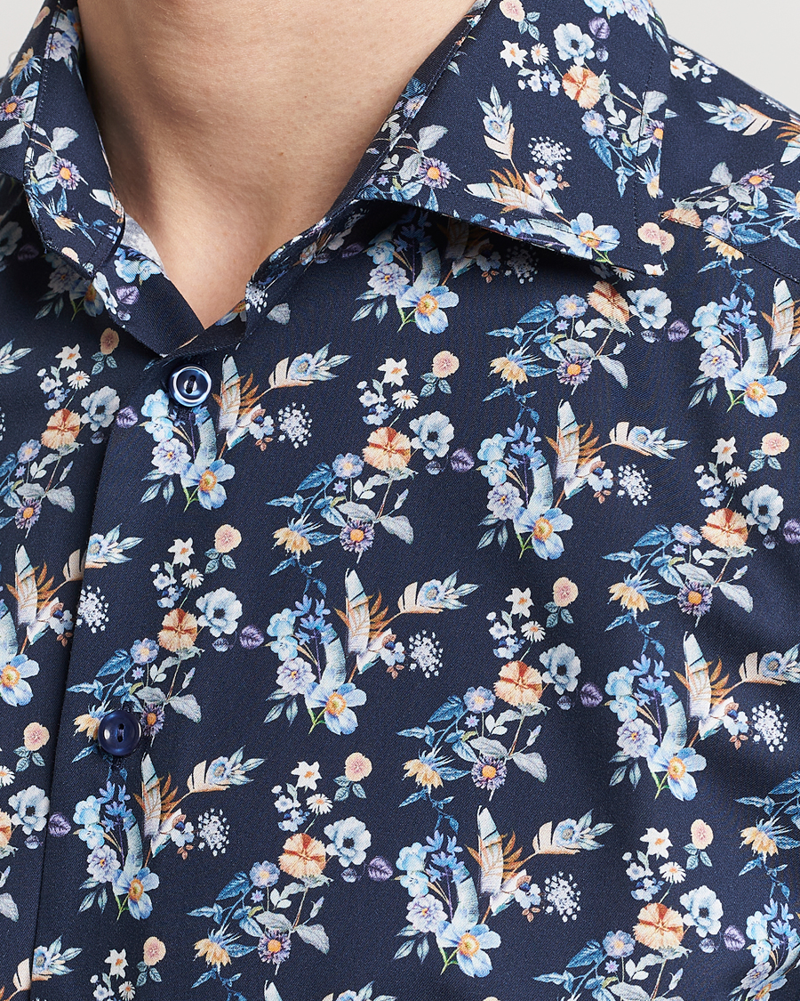 Herr | Skjortor | Eton | Slim Fit Twill Printed Flower Shirt Navy Blue