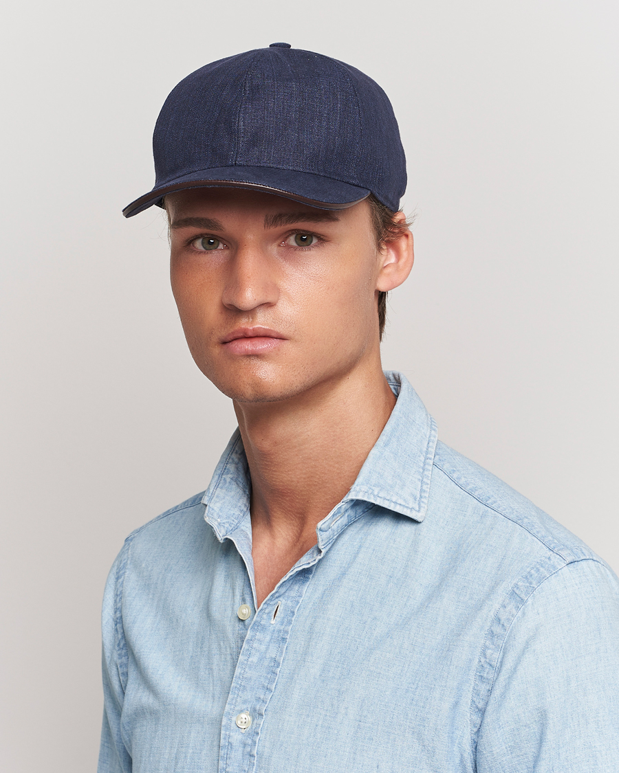 Herr | Accessoarer | Eton | Solid Linen Cap Navy Blue