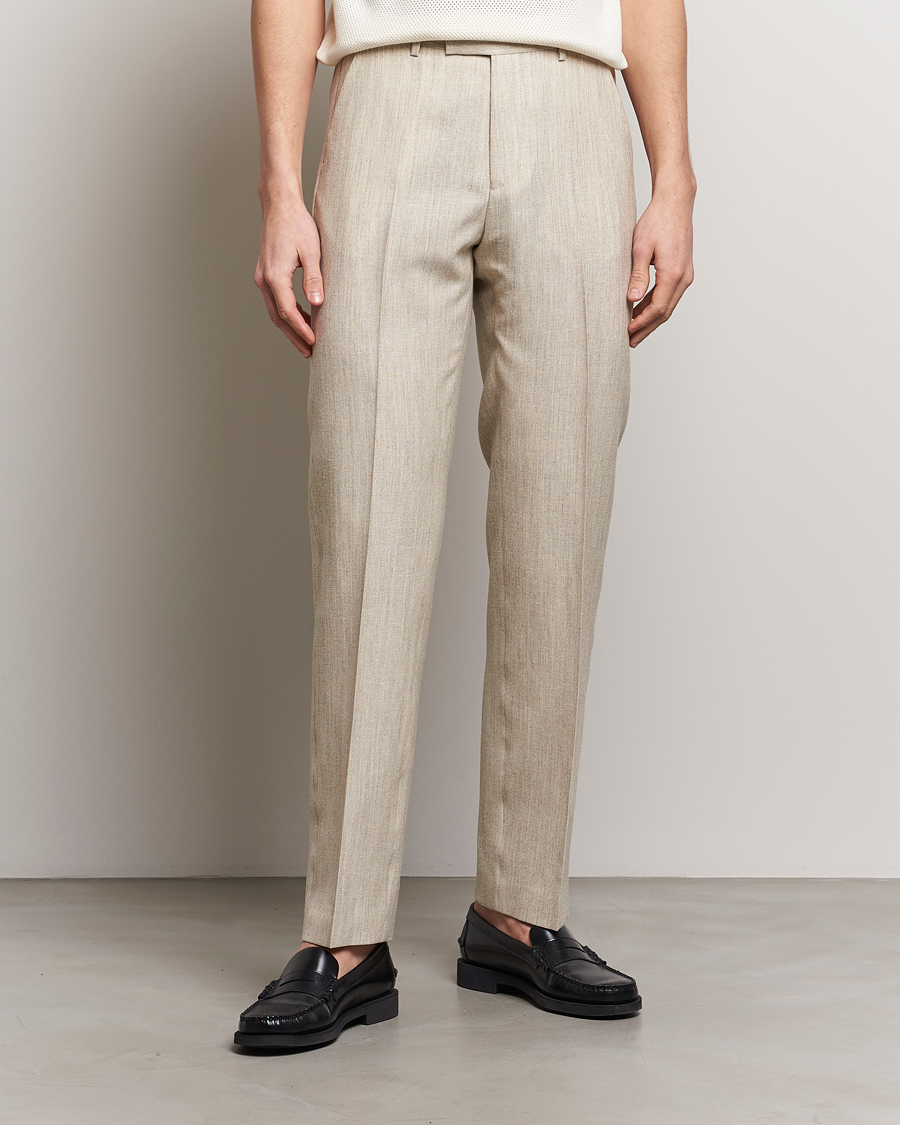 Herr | Kostymbyxor | Tiger of Sweden | Tenser Wool/Linen Canvas Trousers Natural White